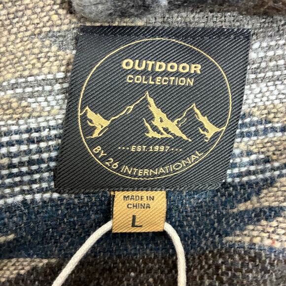 Outdoor Collection Aztec Fleece Shacket Mens L Beige Blue Button Front Western - Picture 7 of 7